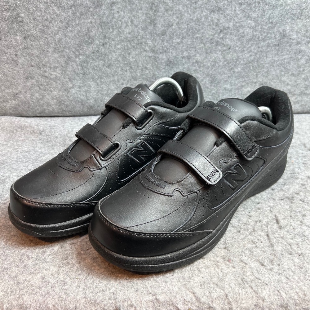 New Balance 577 Mens Walking Shoes Black Leather Hook and Loop Size 11 4E Wide